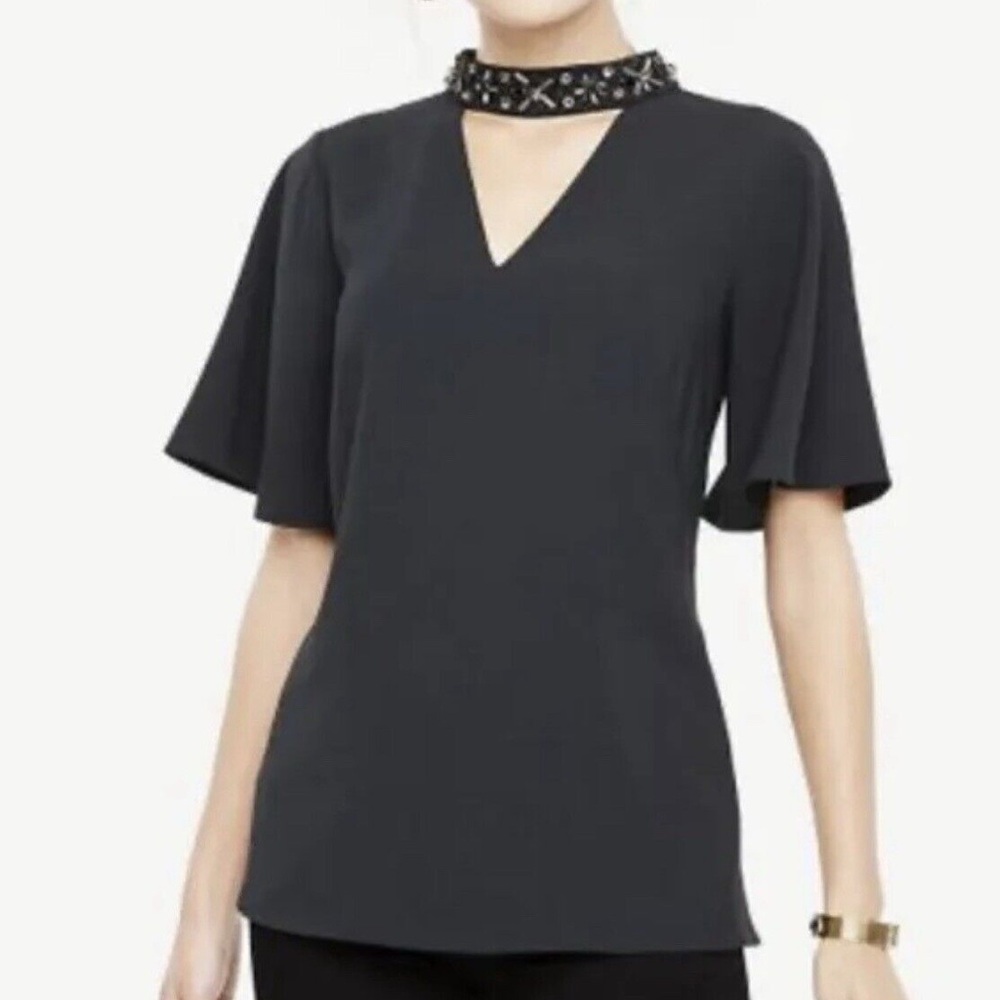 Ann Taylor Womens Beaded Choker Neck Blouse